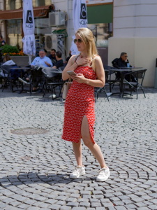 Blonde woman waiting